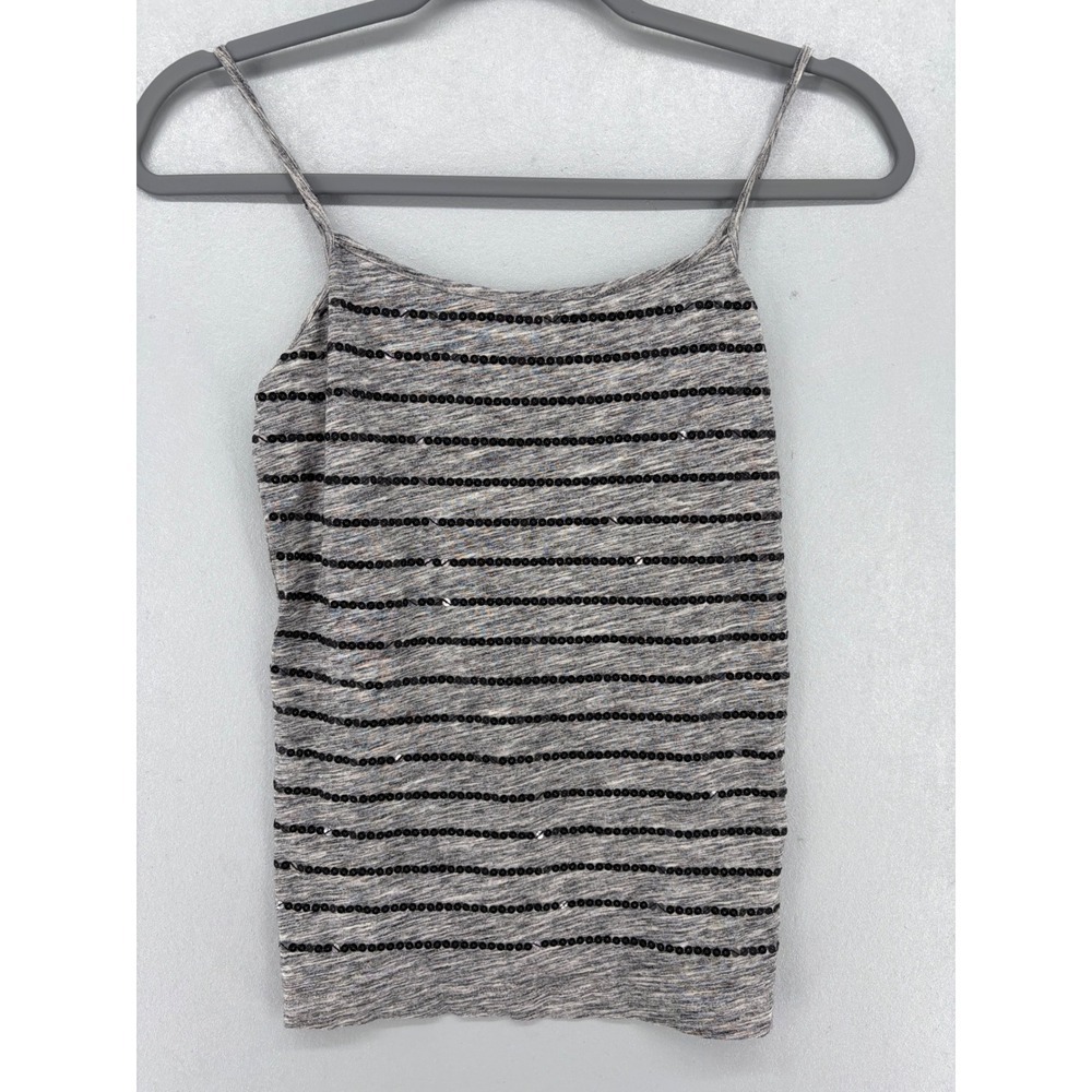 LOFT Cami‎ Women XSP Gray Space Dye Black Sequin Spaghetti Strap Tank Top